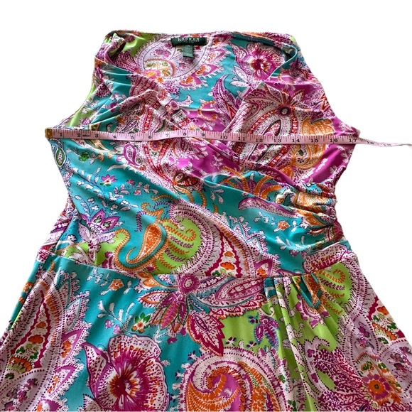 Lauren Ralph Lauren Faux Wrap Dress Womens Multicolor Paisley Sleeveless Size MP - Picture 7 of 9